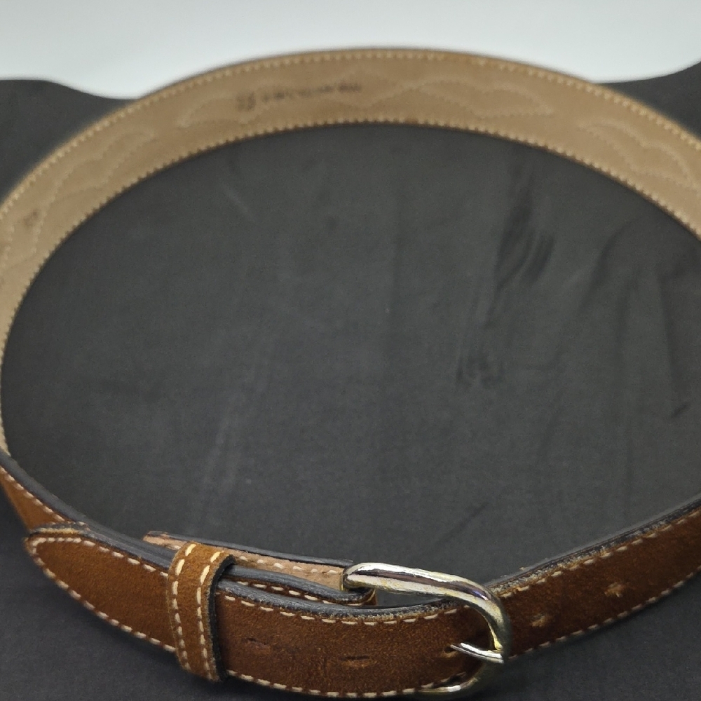 TOREL Vintage Western Brown Leather Belt with Silver Buckle 38
